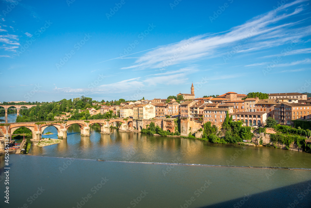 View at the Albi town with Tarn river and old bridge - France