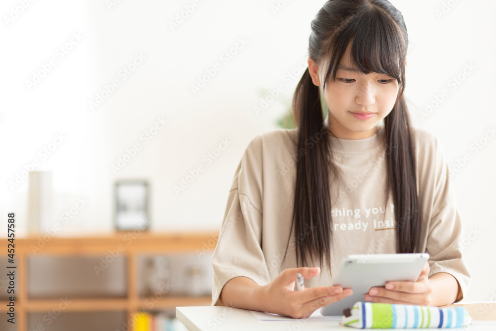 自宅で勉強する中学生 自宅で勉強する中学生
