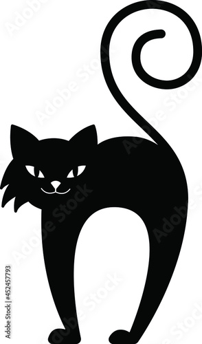 Vector black silhouette of angry cat. Monochrome element for design card, poster for Halloween. Wall decor, t-shirt print, logo.