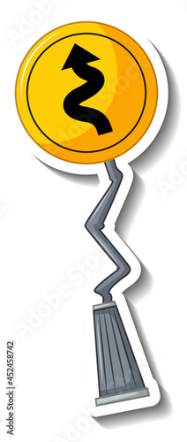 Sticker design with a road sign isolated