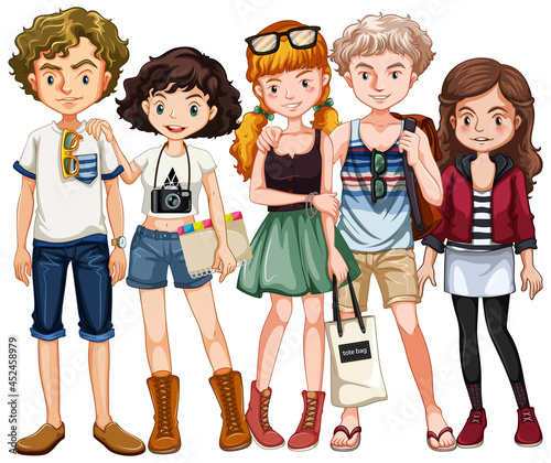 Teenager group in casual costume