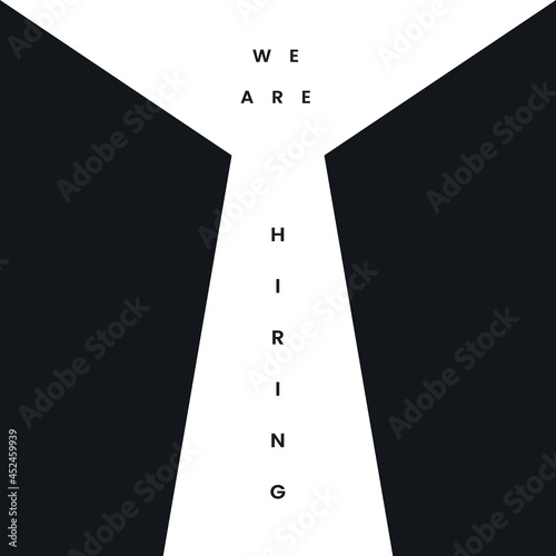 Hiring vector banner with minimal, simple and clean design. Recruiting symbol, job vacancy advertisement.