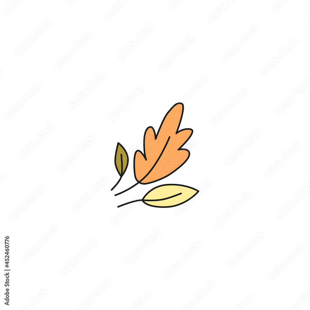 Halloween concept. hand drawn doodle element for Halloween. autumn orange, yellow and green leaves. isolated vector illustration on white background
