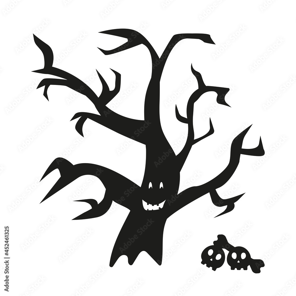 vector black halloween tree with skulls on a white background vector black halloween tree with skulls on a white background