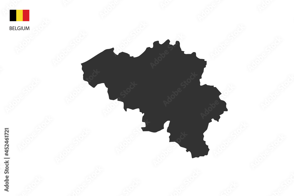 Belgium black shadow map vector on white background and country flag icon left corner.
