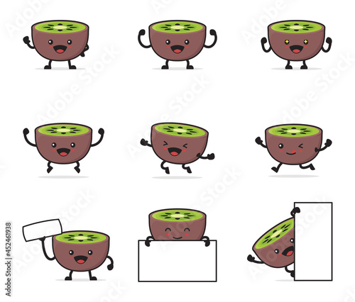 cute kiwi cartoon. with happy facial expressions and different poses