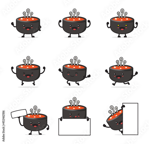 cute soup cartoon. with happy facial expressions and different poses