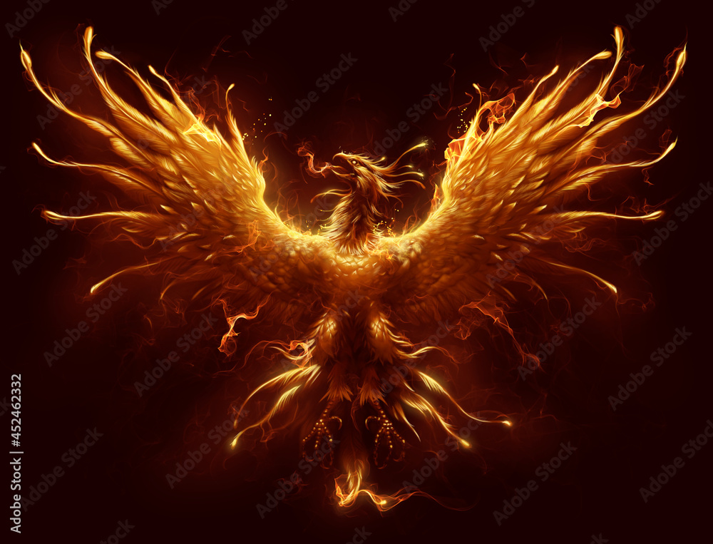 Phoenix digital painting. Burning bird phoenix digital painting. - obrazy, fototapety, plakaty 