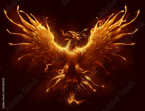 Phoenix digital painting. Burning bird phoenix digital painting. photo
