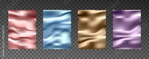 3d realistic textures of gold foil, silk texture, paper, plastic film.