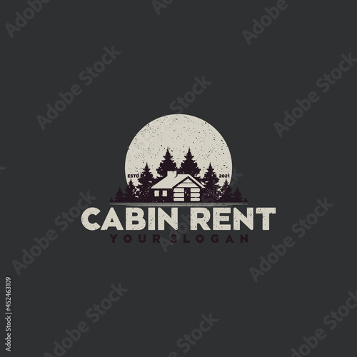 moon forest view with cabin for village house rent logo Fototapete