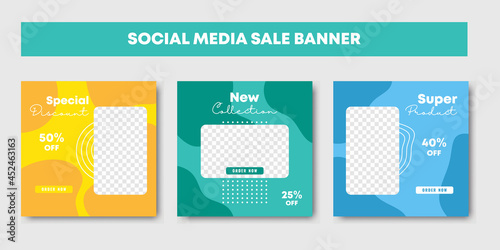 Vector banner with color geometric illustration. Set of social network post template for online store promotion, business concept. Design elements for social media, blog post, banner, card