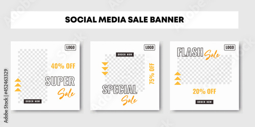 Set of minimalist banners template for fashion summer sale promotion. White and yellow color background layout design. Suitable for social media, flyers, and web internet ads. Vector illustration