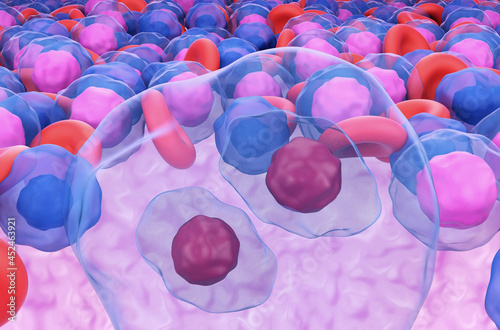 Reed-Sternberg cell in hodgkin lymphoma closeup view 3d render illustration photo