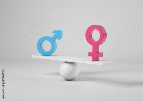 Man and woman sign on a scale, concept of gender equality photo
