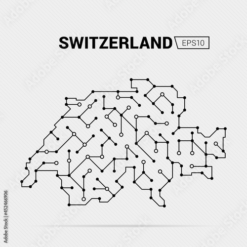 Abstract futuristic map of Switzerland. Electric circuit of the country. Vector illustration.	