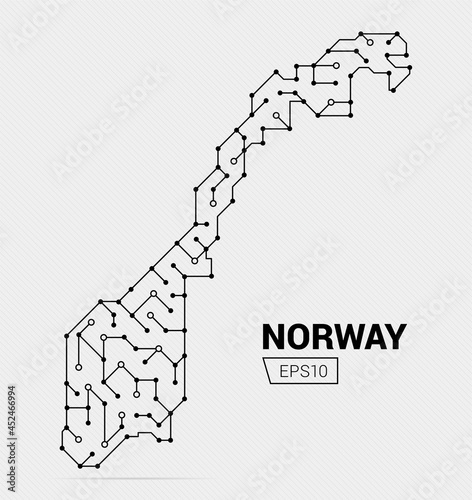 Abstract futuristic map of Norway. Electric circuit of the country. Vector illustration.	