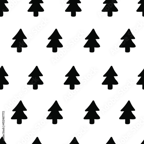Scandinavian Christmas pattern. Vector seamless pattern with Christmas trees. Black and white minimalistic pattern.