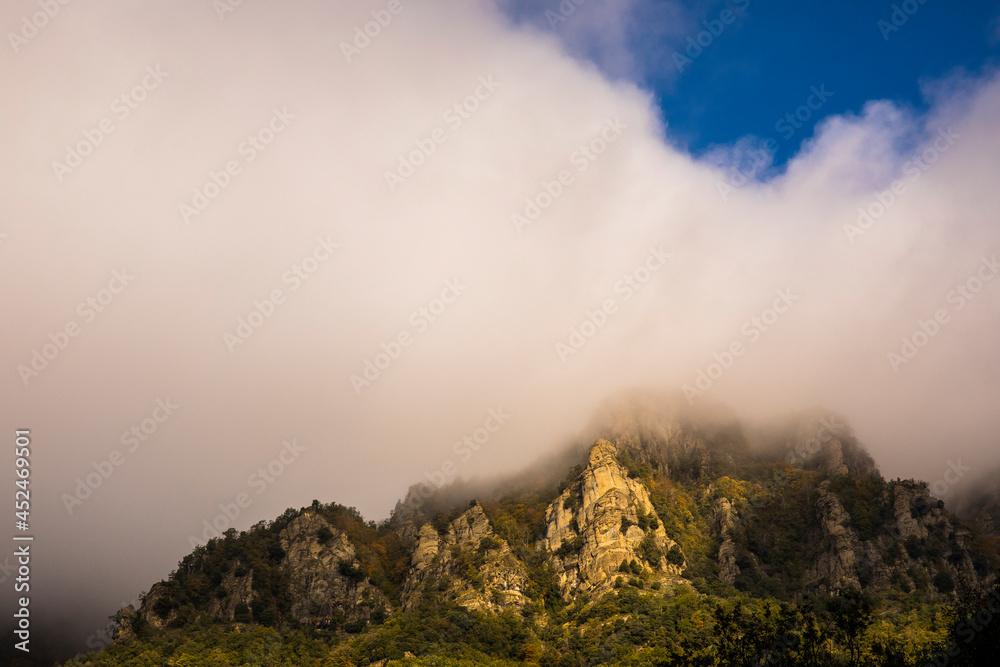 Fototapeta premium Autumn sunrise in Puigsacalm peak, La Garrotxa, Girona, Spain