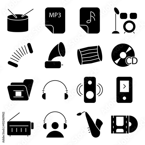 Pack of Music Instruments solid Icons 