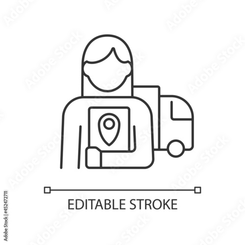 Logistician RGB linear icon. Control movement of products. Coordination of delivery and supply. Thin line customizable illustration. Contour symbol. Vector isolated outline drawing. Editable stroke