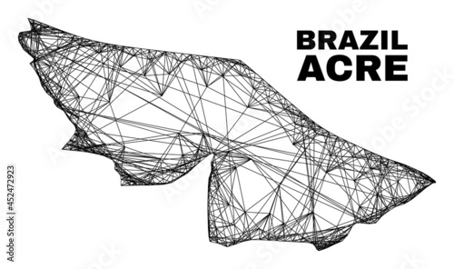 carcass irregular mesh Acre State map. Abstract lines are combined into Acre State map. Linear carcass flat network in vector format.