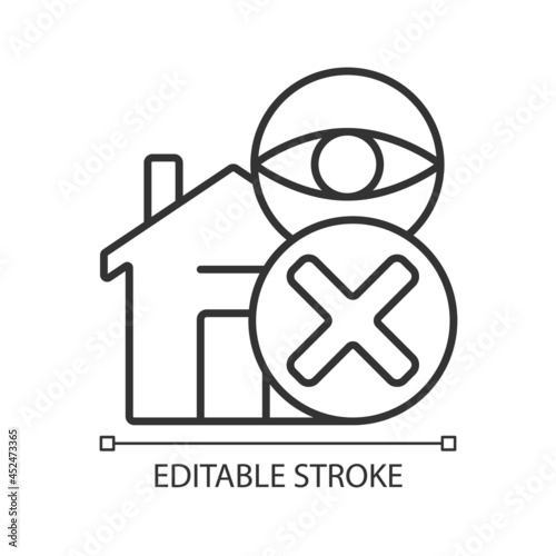 No spying on people linear manual label icon. No privacy violation. Thin line customizable illustration. Contour symbol. Vector isolated outline drawing for product use instructions. Editable stroke