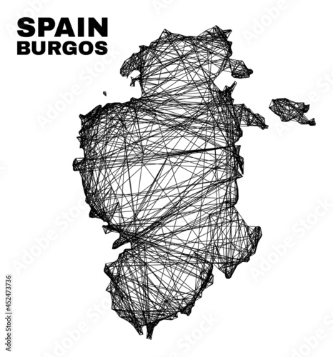 Net irregular mesh Burgos Province map. Abstract lines form Burgos Province map. Wire carcass 2D net in vector format. Vector carcass is created for Burgos Province map using intersected random lines.
