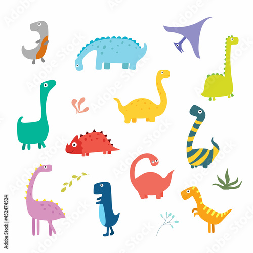 A set of cute dinosaurs. Characters for children s design. Vector illustration