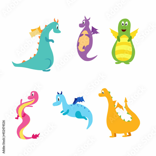 A set of cute dragons. Characters for children's design. Vector illustration