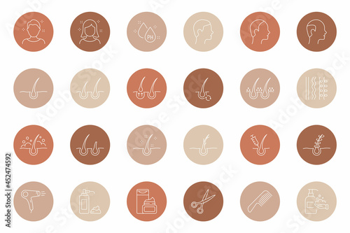 Instagram Highlights Line Icon Set. Stories Covers Linear Icons. Highlights for Beauty Bloggers, Barbershop or Hairdressing Salon. Outline Pictogram for Social Media. Vector Illustration