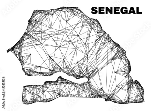 Network irregular mesh Senegal map. Abstract lines form Senegal map. Linear frame 2D network in vector format. Vector structure is created for Senegal map using intersected random lines.