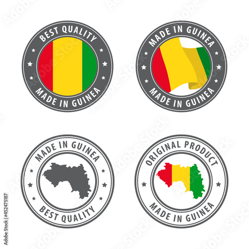 Made in Guinea - set of labels, stamps, badges, with the Guinea map and flag. Best quality. Original product. Free Download Made in Guinea - set of labels, stamps, badges, with the Guinea map and flag. Best quality. Original product. - GFXLoad