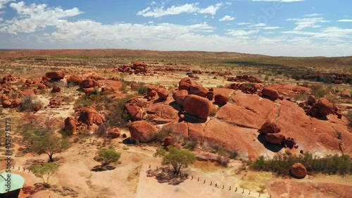 Bird's Eye View Of The Devils Marbles In The Conservation Reserve In Warumungu, Northern Territory, Australia. aerial photo