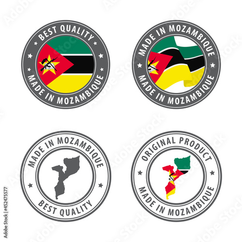 Made in Mozambique - set of labels, stamps, badges, with the Mozambique map and flag. Best quality. Original product. Free Download Made in Mozambique - set of labels, stamps, badges, with the Mozambique map and flag. Best quality. Original product. - GFXLoad