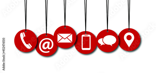 Contact us or call us symbols Social Media network icons for business communication Marketing chatting or messenger, mail, blog, chat, talk. Online or offline day. Service icon. Red