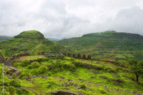 View of Hatgad fort and Saputara hills in the background, Nashik, Maharashtra, India. photo