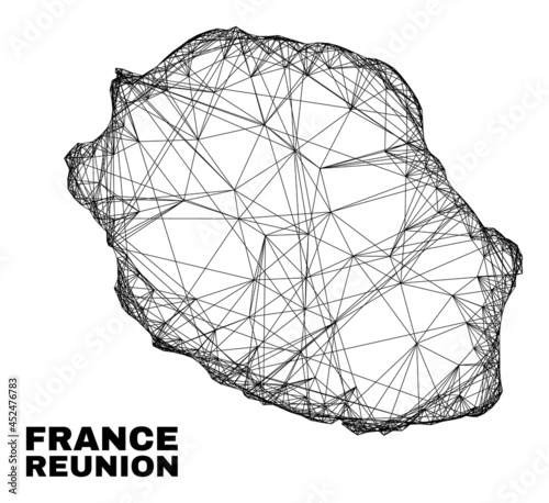 Net irregular mesh Reunion Island map. Abstract lines are combined into Reunion Island map. Linear carcass 2D net in vector format.