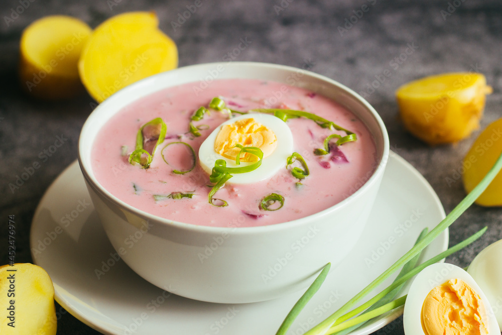 Borsch. Russian national dish. Delicious soup in a plate Borsch. Russian national dish. Delicious soup in a plate