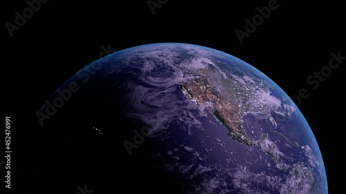 beautiful view from space of planet earth with blue shinny atmosphere rim in universal and global concept and world science