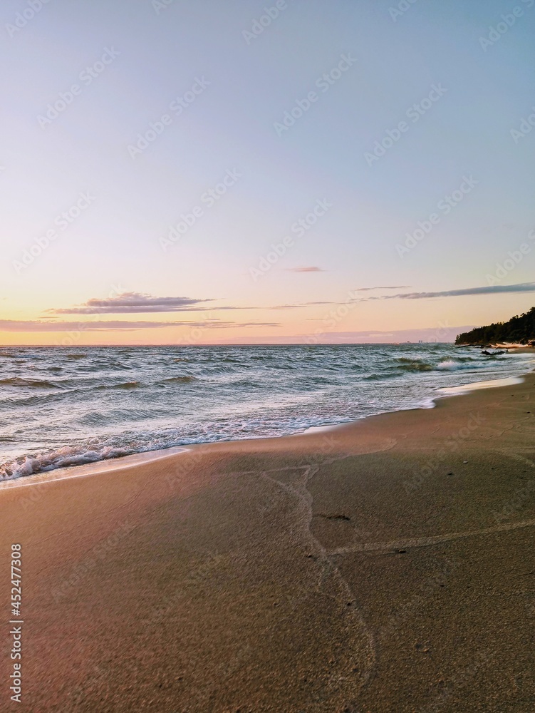  sunset on the sea with sandy beach