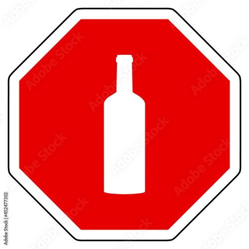 Flasche und Stop Schild