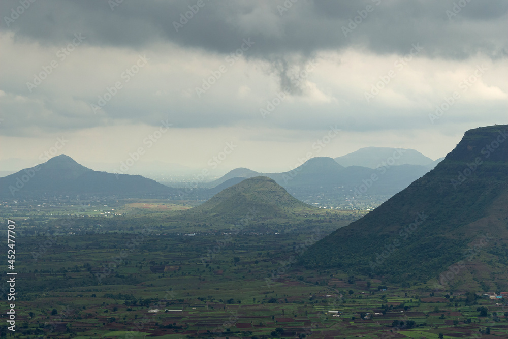 View of Sahyadri mountain ranges near vani, Nashik, Maharashtra, India.