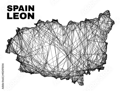 carcass irregular mesh Leon Province map. Abstract lines form Leon Province map. Wire carcass 2D net in vector format. Vector carcass is created for Leon Province map using intersected random lines.