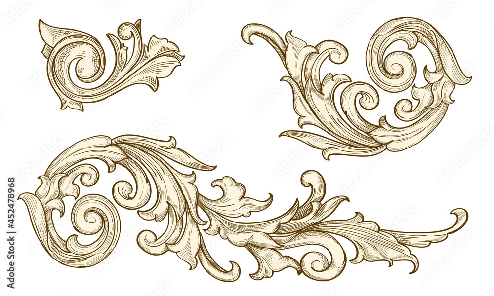 Fototapeta premium Set of ornate vintage baroque decorative floral scrolls