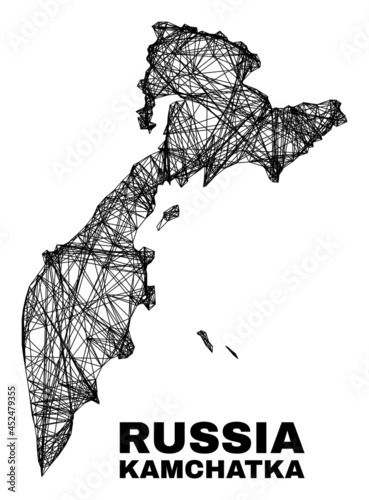 carcass irregular mesh Kamchatka map. Abstract lines are combined into Kamchatka map. Wire carcass flat network in vector format.