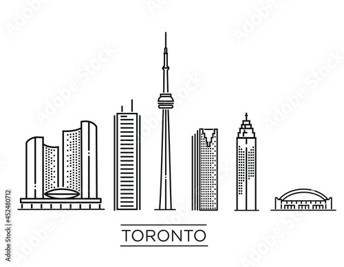 Toronto, Line Art Vector illustration with all famous buildings