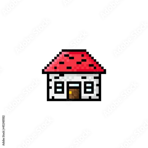 Abandoned house pixel art. Vector pixel art. Broken house.