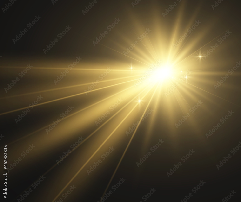 Fototapeta premium Bright beautiful star.Vector illustration of a light effect on a transparent background. 