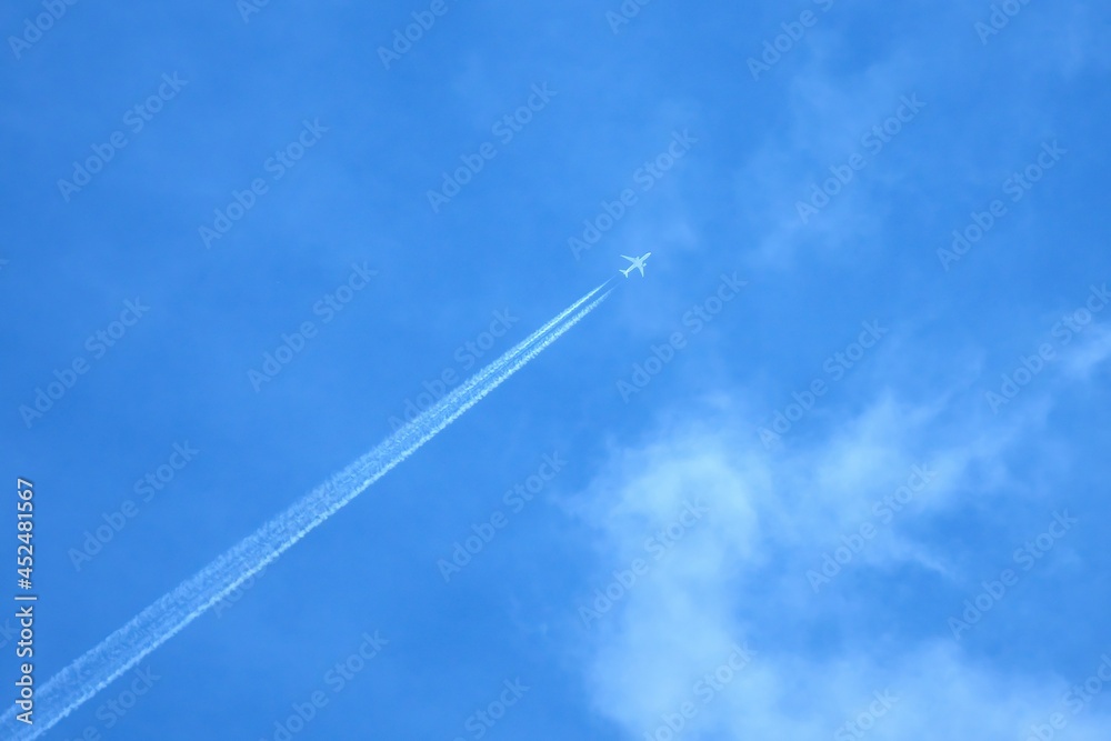 The plane flies in the sky and leaves a trail. Place for your text. The plane flies in the sky and leaves a trail. Place for your text.